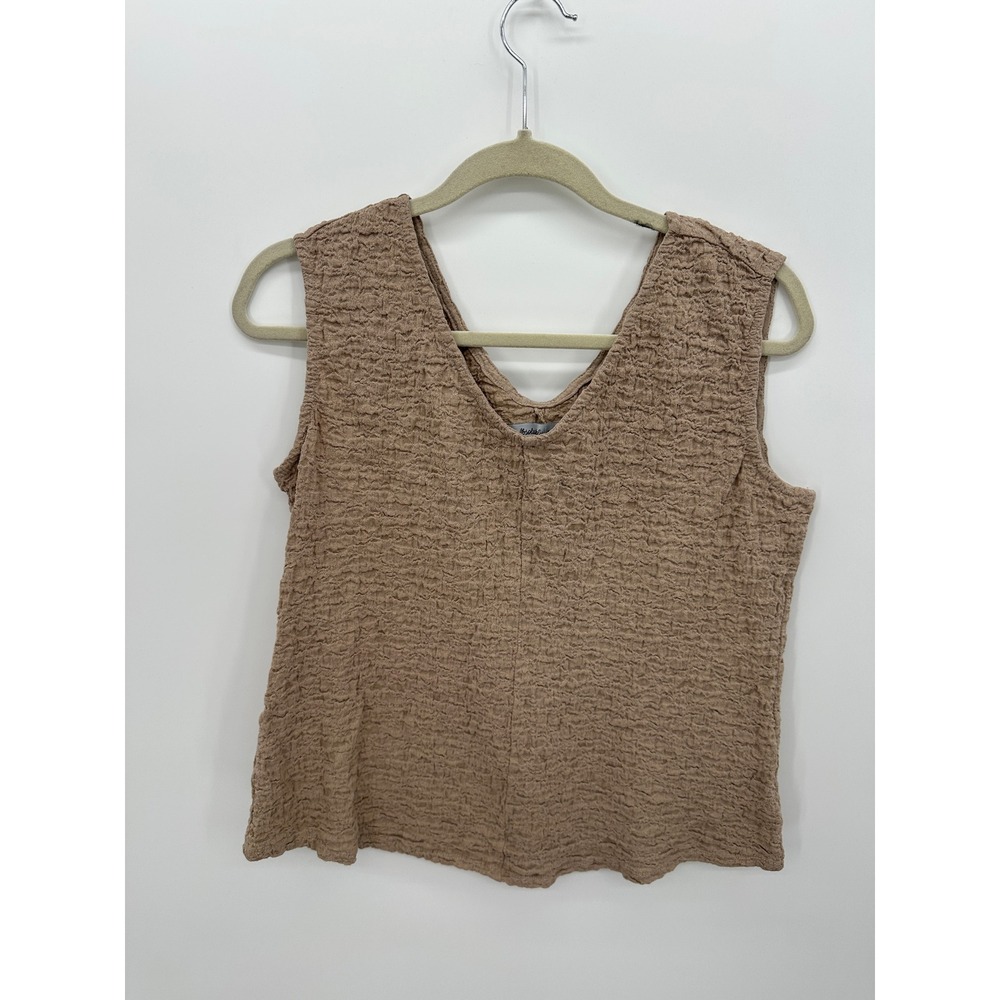 Tan Textured Minimalist Tank Top Sz XL Fitted Stretch Boho Neutral Boho Y2K
